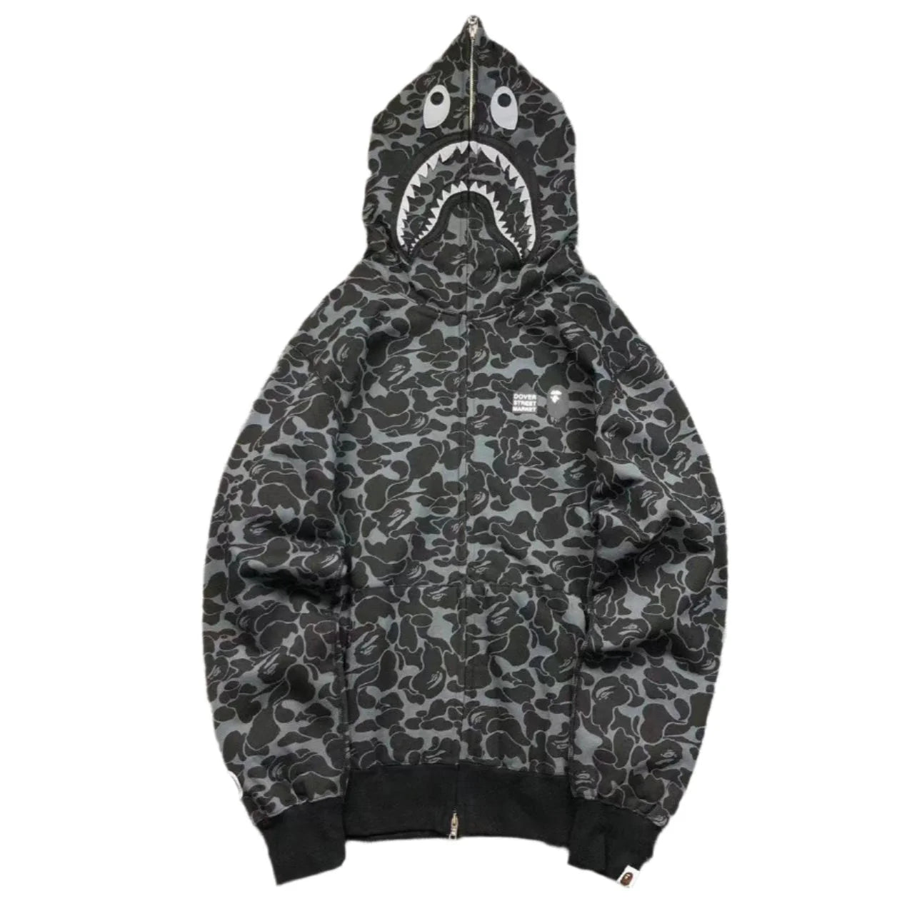 BAPE X DOVER STREET MARKET SPECIAL CAMO SHARK FULL ZIP HOODIE BLACK