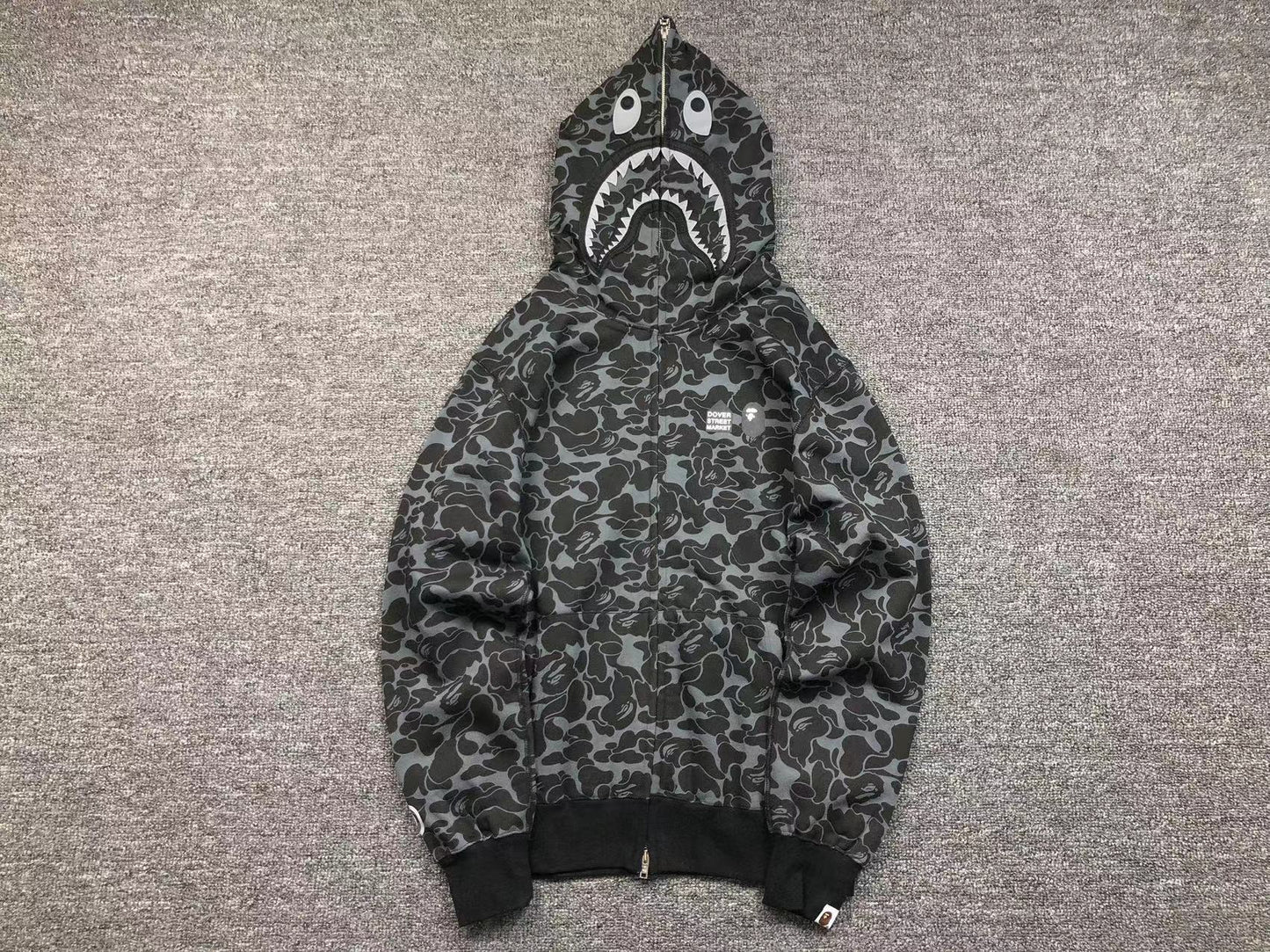 BAPE X DOVER STREET MARKET SPECIAL CAMO SHARK FULL ZIP HOODIE BLACK