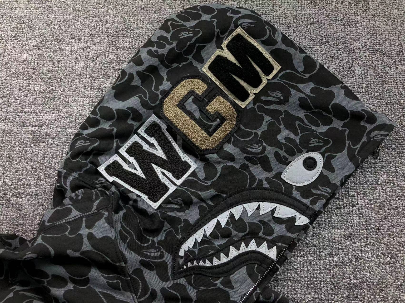 BAPE X DOVER STREET MARKET SPECIAL CAMO SHARK FULL ZIP HOODIE BLACK