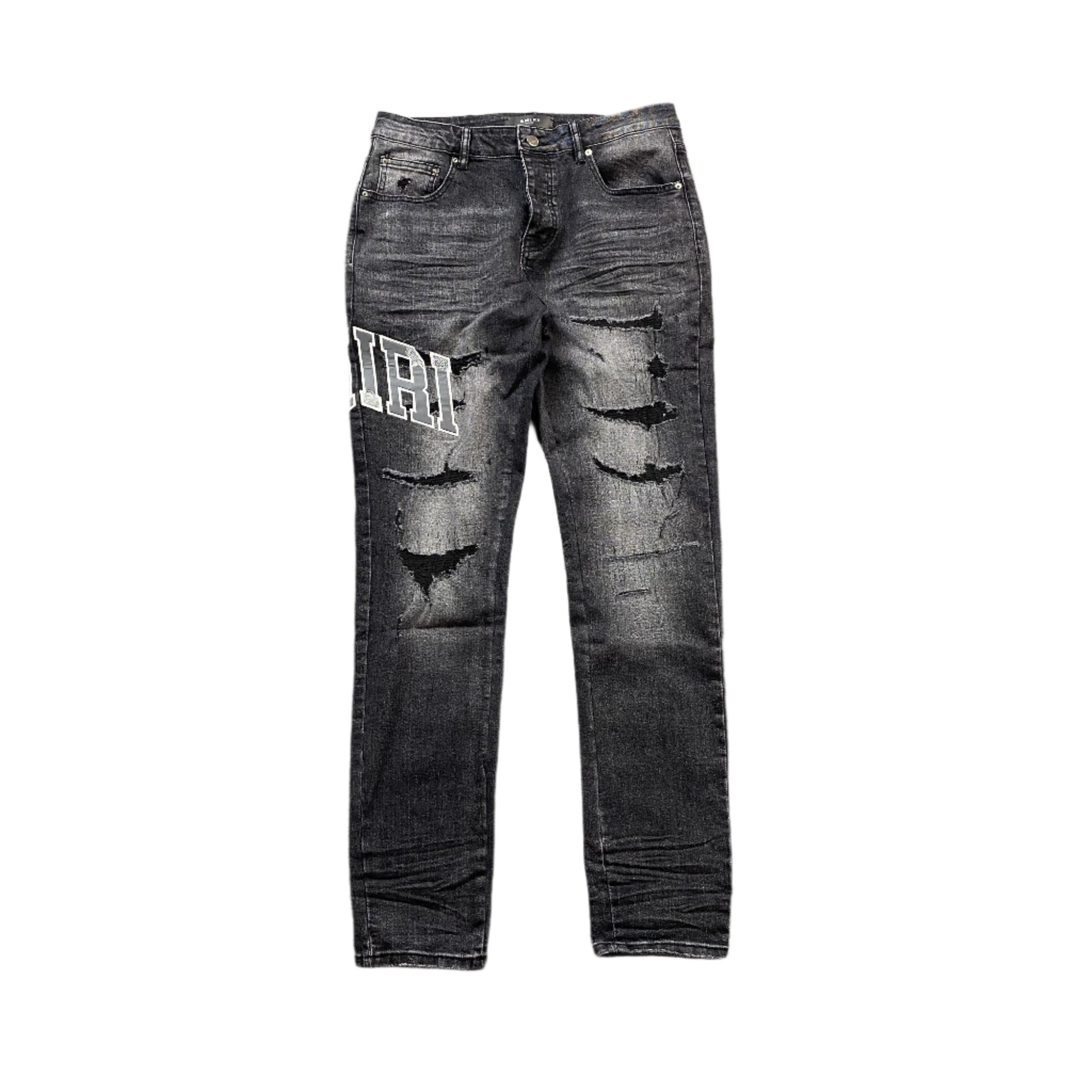 AMIRI VARSITY LOGO REPAIR JEANS
