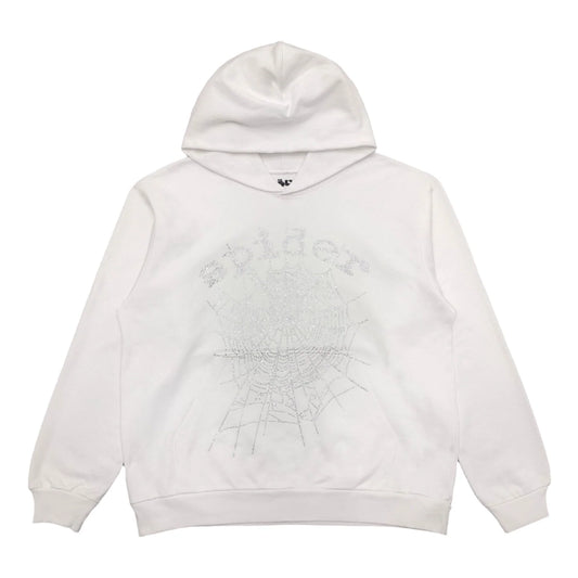 SP5DER OG RHINESTONE LOGO HOODIE WHITE